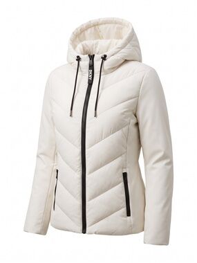 DKNY Women's Hooded Scuba Puffer Coat Jacket White Size L